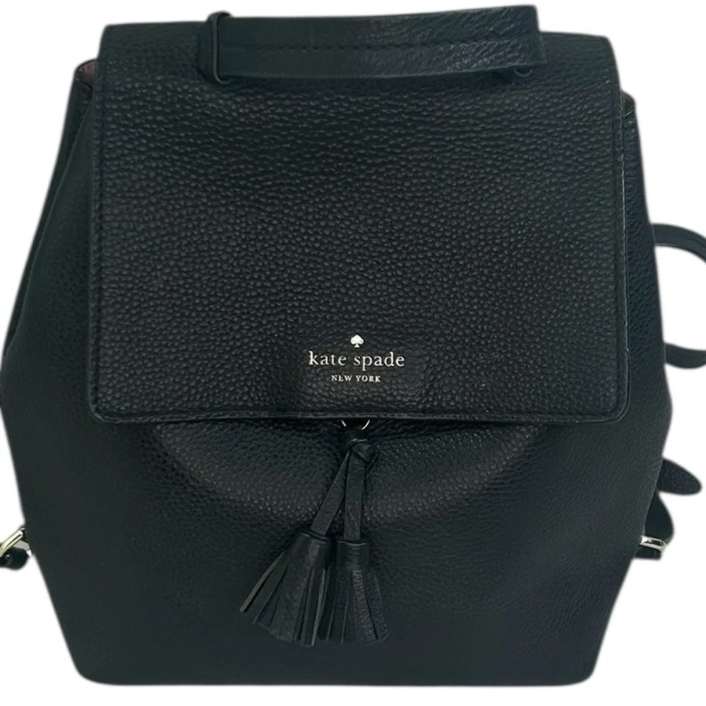 Kate Spade Hayes Street Taba Black Pebble Leather Tassel Backpack Medium Preppy